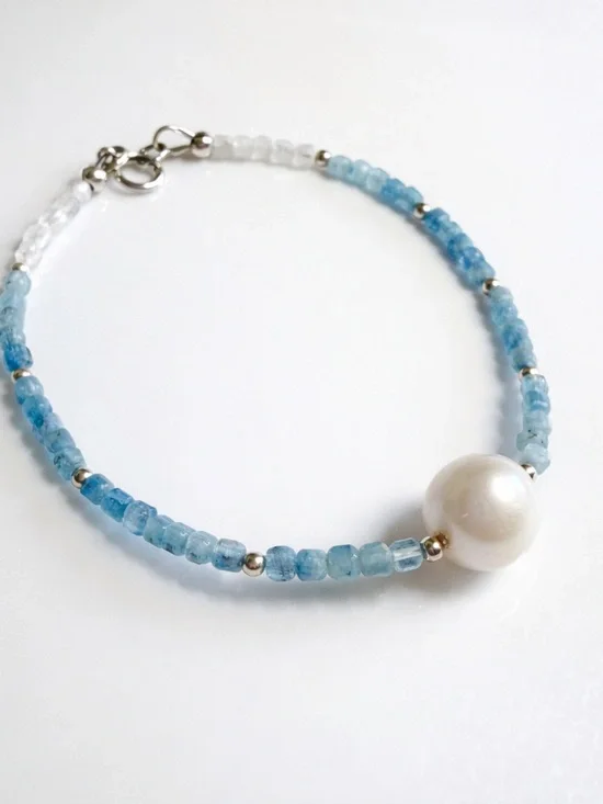 Handmade “Ocean Light” Aquamarine & Pearl Necklace Bracelet Set - Picture 5 of 6